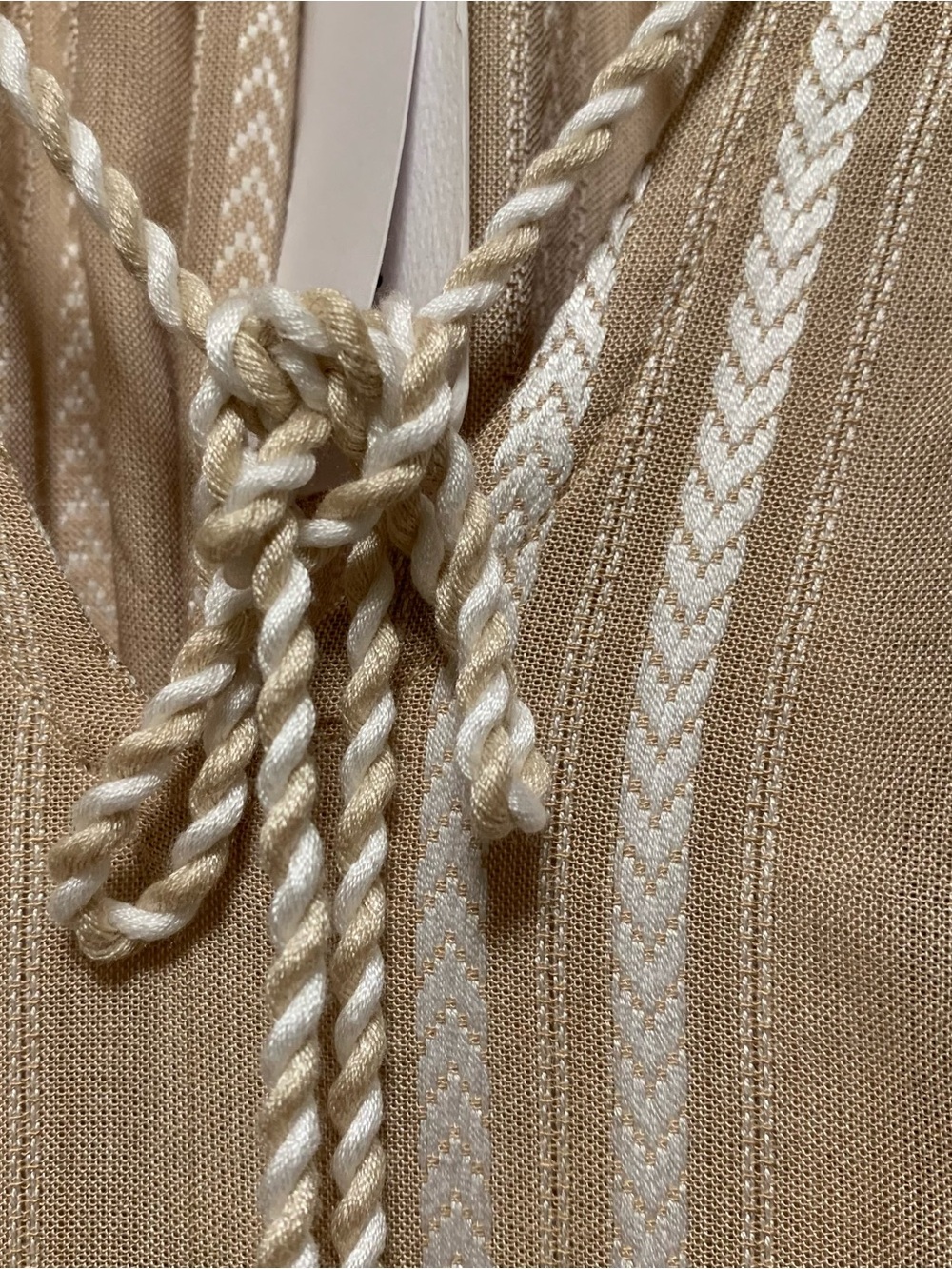 Striped Tassel Tie Beige Tunic Blouse - Picture 3 of 7